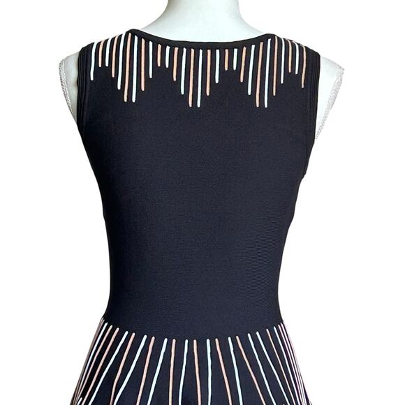 SANDRO Paris Sleeveless StretchKnit Geometric Stripe Fit Flare Black Dress-T1/XS - Picture 4 of 8